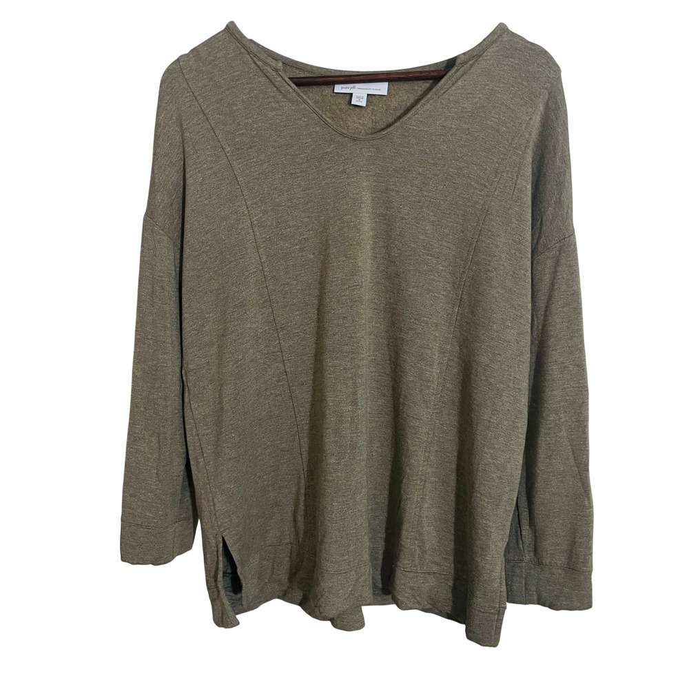 Pure Jill Women Tranquility Fleece Top PM Heathered Brown Cotton Modal Earthy